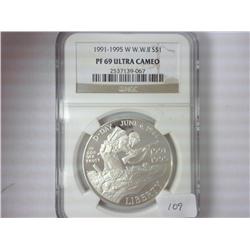 1991-95-W WWII SILVER DOLLAR NGC PF69 ULTRA CAMEO
