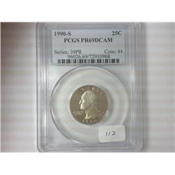 1990-S WASHINGTON QUARTER PCGS PR69DCAM