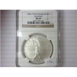2006-P FRANKLIN "SCIENTIST" SILVER DOLLAR NGC MS69
