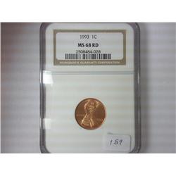 1993 LINCOLN CENT NGC MS68 RD