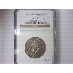1989-D CONGRESS HALF DOLLAR NGC MS69