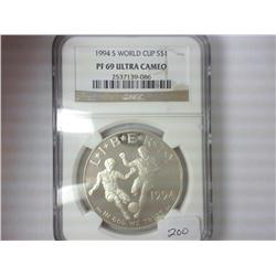 1994-S WORLD CUP SILVER DOLLAR NGC PF69 ULTRA CAM
