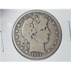 1911-S BARBER HALF DOLLAR (VERY GOOD)