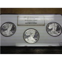 1989-91 AMERICAN SILVER EAGLES NGC PF69 ULTRA CAM