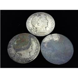 3 SCRUFFY BARBER HALF DOLLARS