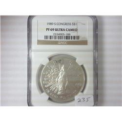 1989-S CONGRESS SILVER DOLLAR NGC PF69 ULTRA CAMEO