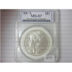 1881-S MORGAN SILVER DOLLAR CSI MS67