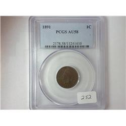1891 INDIAN HEAD CENT PCGS (AU58)