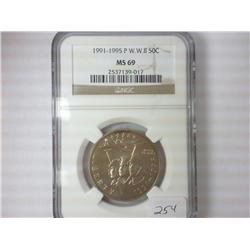 1991-95-P WWII HALF DOLLAR NGC MS69