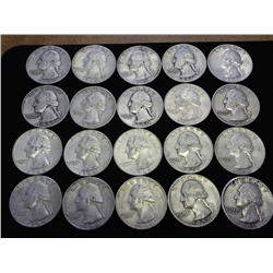 20 ASSORTED WASHINGTON SILVER QUARTERS