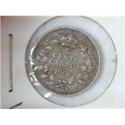 1906 CANADA FIVE CENTS SILVER (VERY FINE)