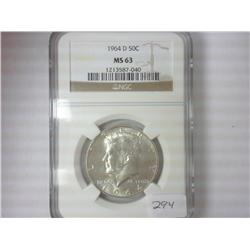 1964-D KENNEDY HALF DOLLAR NGC MS63