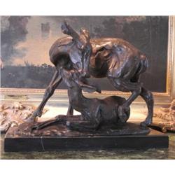 Lovely Bronze Sculpture Mother Deer and Fawn