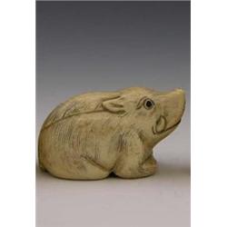 Signed Carved Ivory Netukes early 20th c of a boar