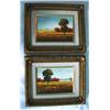 Image 1 : Pair 5 x 7 Oil on Board in Gold Gilt Frame Abstract Lan