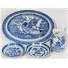 Image 1 : CHINESE CANTON BLUE & WHITE PLATTER, SAUCERS, & PITCHER