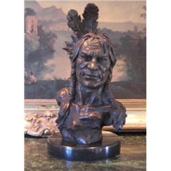 Large Bronze Sculpture Native American Chief Bus