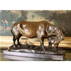 Gigantic Bronze Sculpture Cape Water Buffalo and Ca