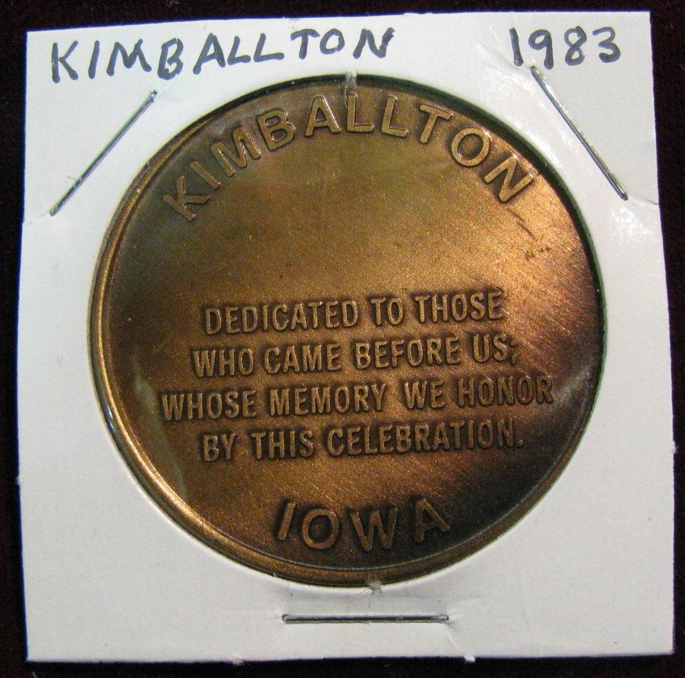 1117. 1983 Kimballton, Iowa Centennial Medal Bronze.
