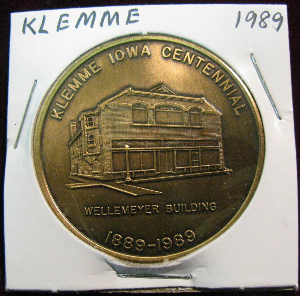 1120. 1989 Klemme, Iowa Centennial Medal Bronze.