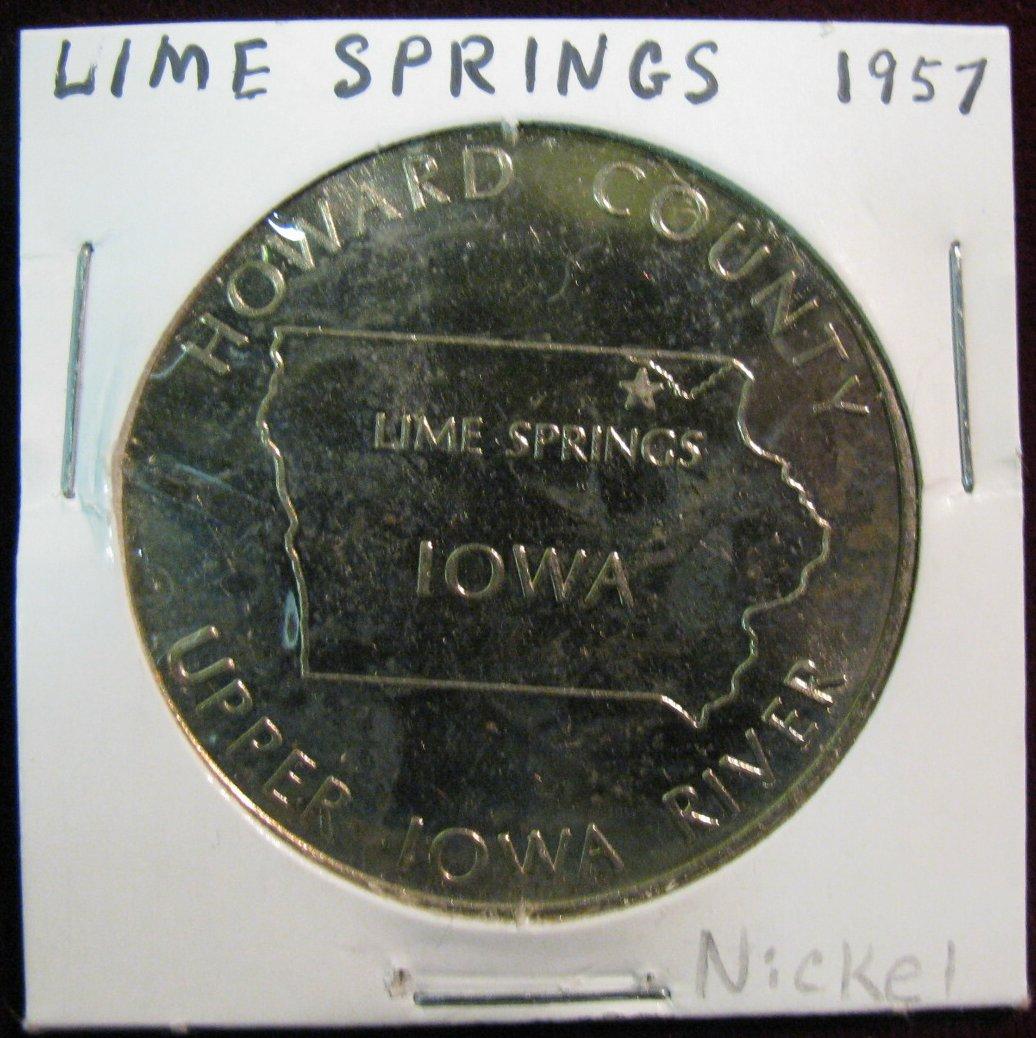 1133. 1957 Lime Springs, Iowa Centennial Medal Nickel.
