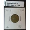 Image 1 : 1354. 1858 LL Flying Eagle Cent. VG.