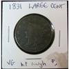 Image 1 : 1374. 1831 US Large Cent. VG But a Bit Rough.