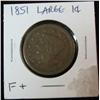 Image 1 : 1377. 1851 US Large Cent. F+