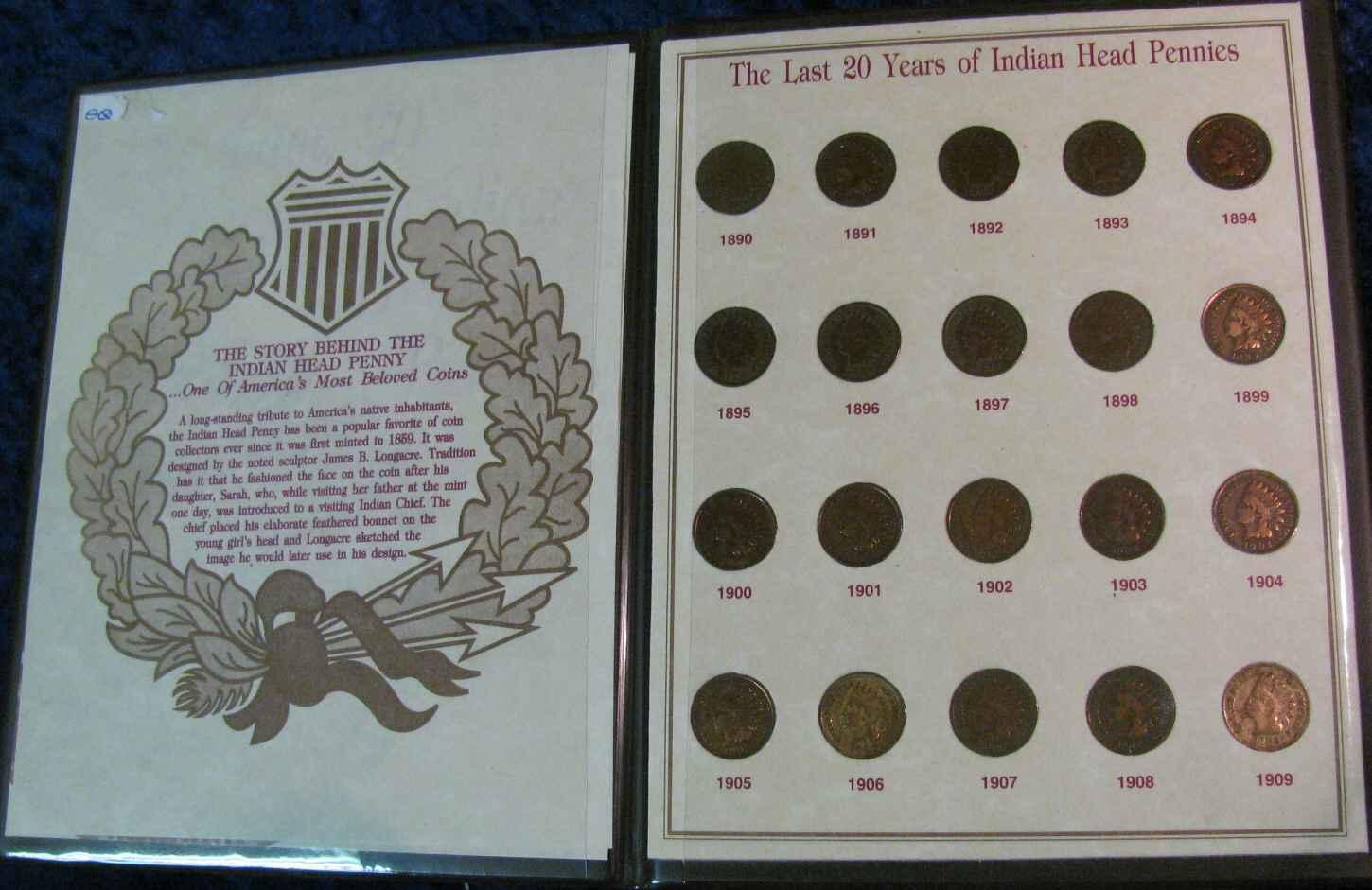 LAST 20 YEARS INDIAN HEAD PENNIES 1890-1909