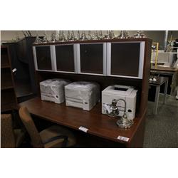 CHERRY EXECUTIVE DESK W/GLASS DOOR HUTCH