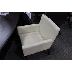 TAN LEATHER DARK WOOD FRAME CLIENT CHAIR