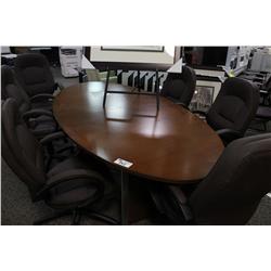 CHERRY 8FT RACE TRACK BOARDROOM TABLE W/MEDIA