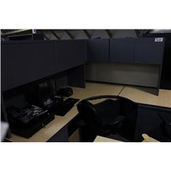 LARGE MAPLE  2 PERSON WORKSTATION W/3 HUTCHES & 3