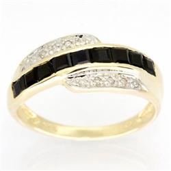1.36ct Black Sapphire 10 Diamond 9k Yel Gold Ring (JEW-9422X)