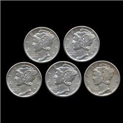 1939P Mercury Dimes AU Lot of 5 (COI-8441)