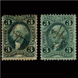 1860s US Revenue Stamp 3c Proprietary Pair (STM-1468)