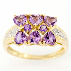 1.90ct Heart Amethyst Diamond 9k Gold Ring (JEW-9355X)