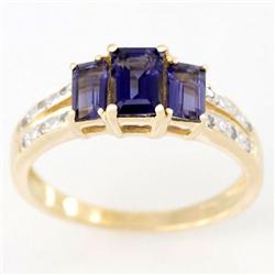1.40ct Natural Iolite 12 Diamond 9k Gold Ring (JEW-9464X)