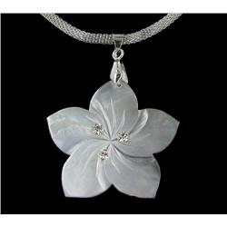 18k WG Plated Mother o Pearl Lg Plumeria Necklace (JEW-1961)