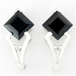 2.5ct Black Sapphire Diamond 9k Wht Gold Earrings (JEW-9202X)