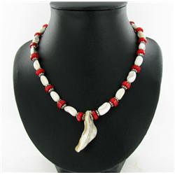 240ct Red Coral Shell & Nickel Bead Necklace (JEW-2180)