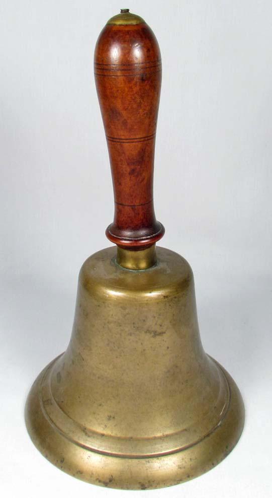 ANTIQUE BRASS AND WOODEN SCHOOL BELL Approx. 10"