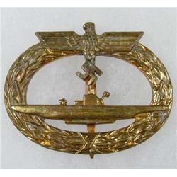 WW2 GERMAN NAZI NAVAL U-BOAT SUBMARINE BADGE - BRA