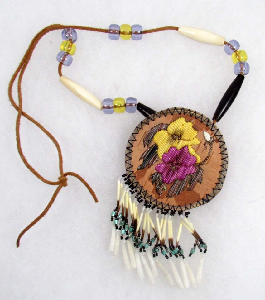 Handmade Beaded Indian Necklace & Earring Set - Native American Style Medallion, Red Flower Design - View #7