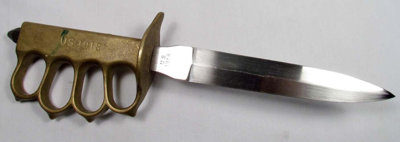 WW1 US BRASS KNUCKLE TRENCH KNIFE W/ SCABBARD Ap