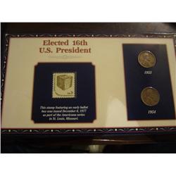 Elected 16th U.S. President Stamp and 1953 and 1954 cent