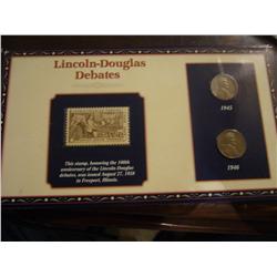 Lincoln Douglas Debates Stamp and 1945 and 1946 cent