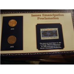 Lincoln Issues Emancipation Proclamation Stamp and 1975 and 1976 cent