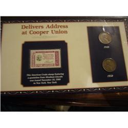 Lincoln Delivers Address at Cooper Union Stamp and 1949 and 1950 cent