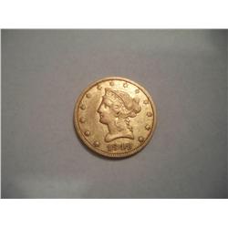1849 $10 Gold Coin - Liberty Head Eagle with no motto above the eagle.